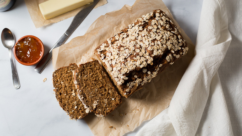 brown bread served on table