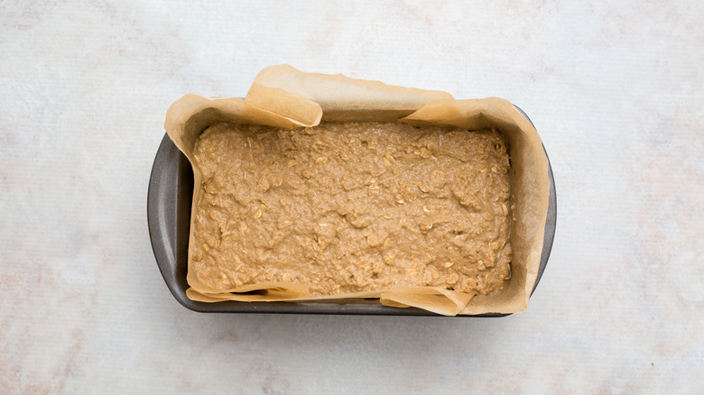 bread batter in loaf pan