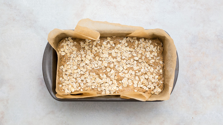bread batter in loaf pan