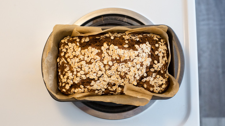 baked bread in loaf pan