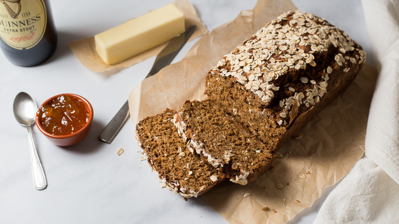 Guinness bread served on table