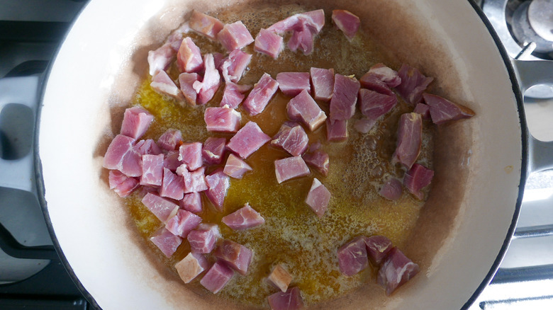 Ham cooking in butter