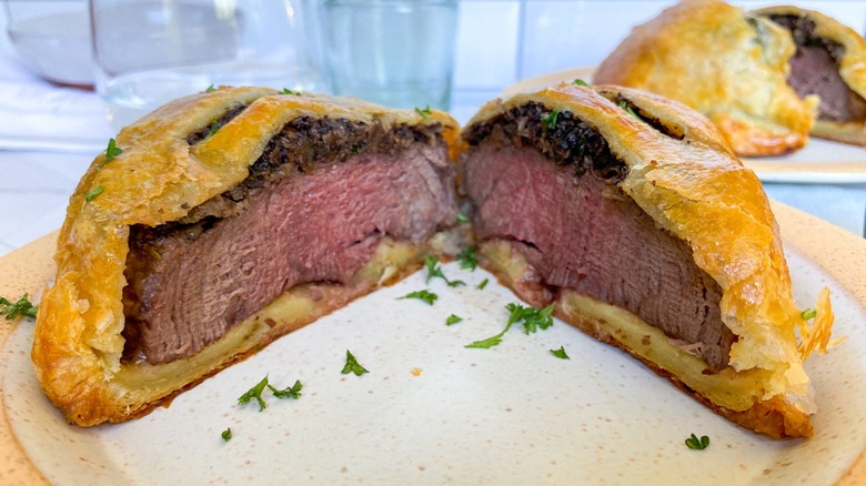 Beef Wellington opened up