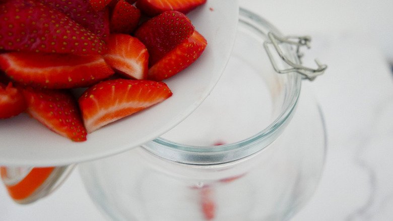 sliced strawberries on plate