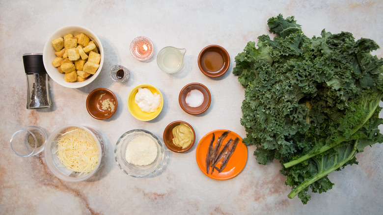 kale salad ingredients on table