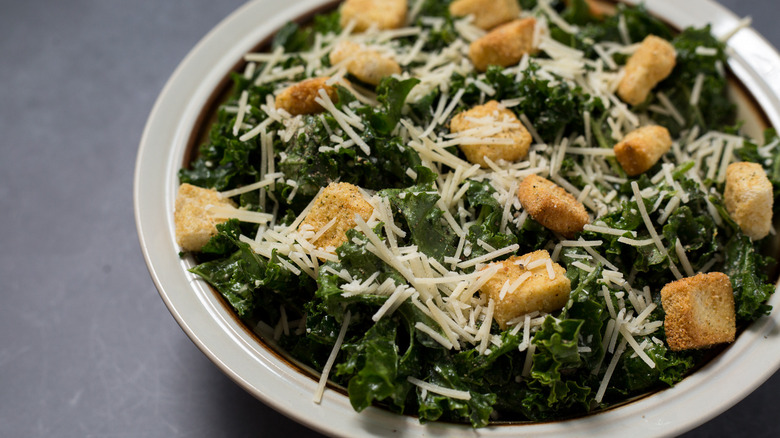 kale Caesar salad in bowl
