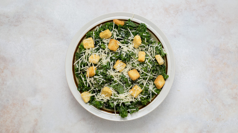 kale Caesar salad in bowl