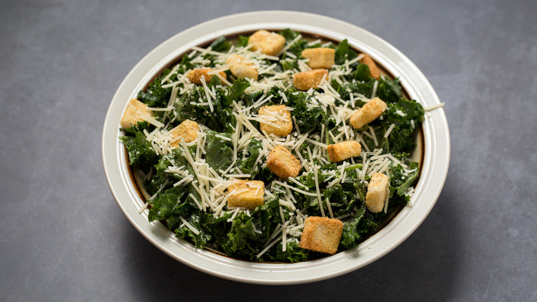 kale Caesar salad in bowl