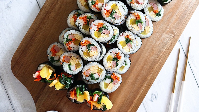 kimbap sliced on a plate