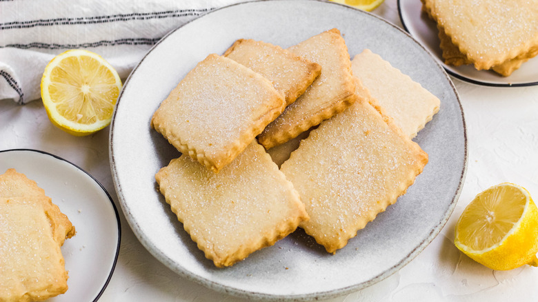 lemon shortbread cookies on plate