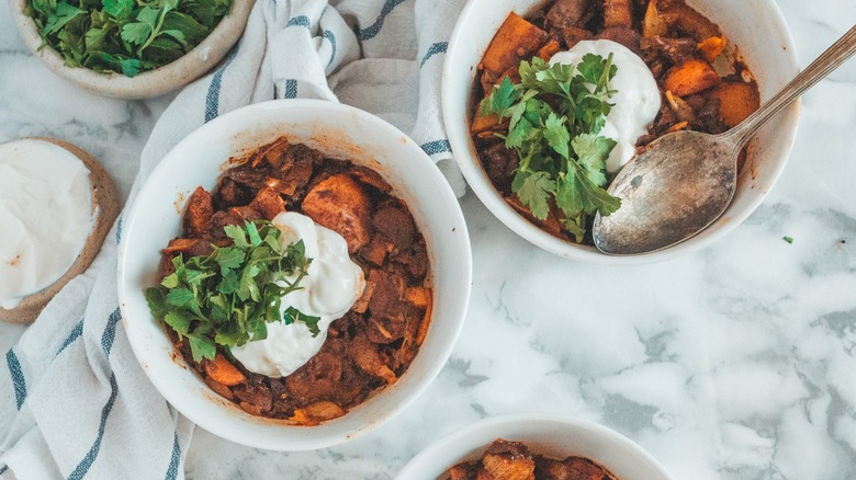 bowls of vegetarian mushroom goulash