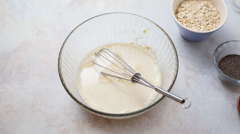 milk mixture in mixing bowl