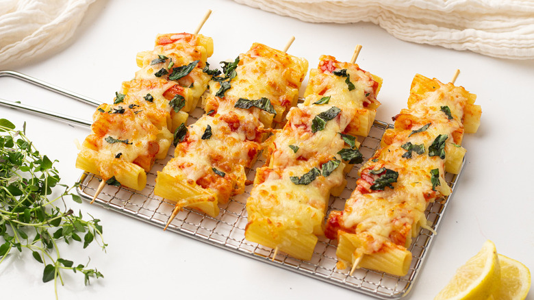 Garnished Mozzarella Pasta Skewers