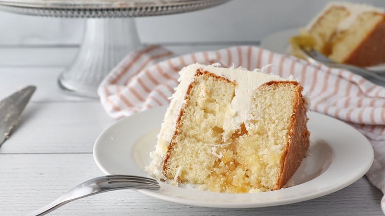 cake slice on plate, fork