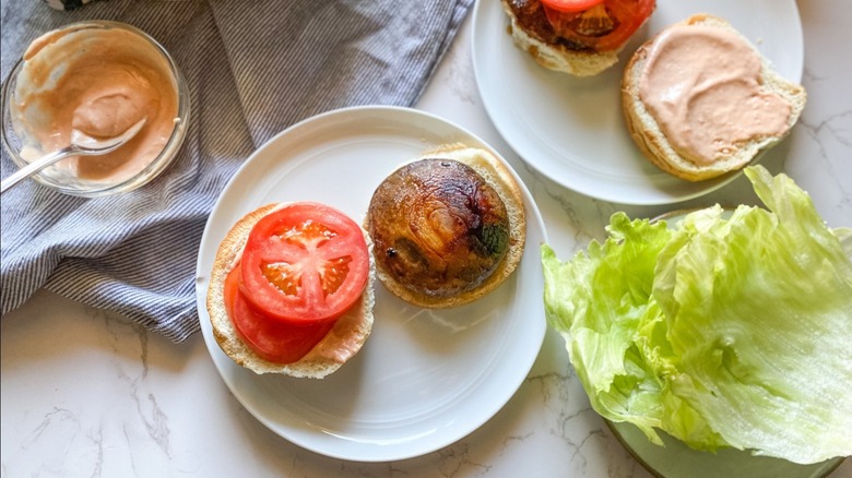 portobello mushroom burger on a plate 