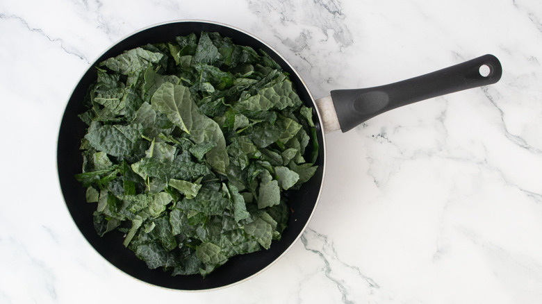 Chopped kale in skillet