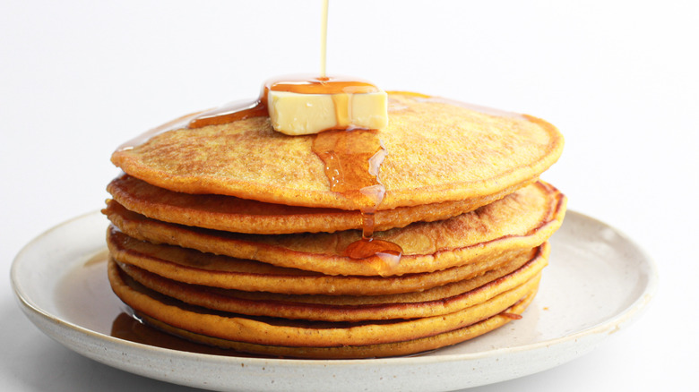 Easy Pumpkin Pancakes Recipe on a plate 