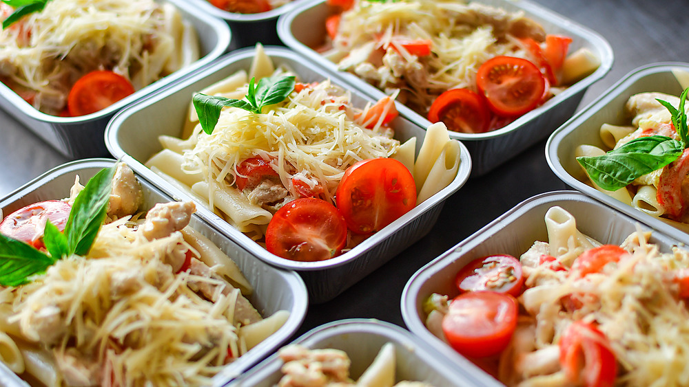 fresh pasta salad in bowls