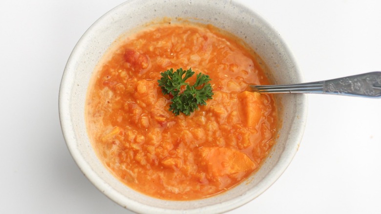 Easy red lentil soup in a bowl