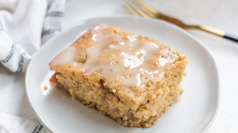 slice of rhubarb cake