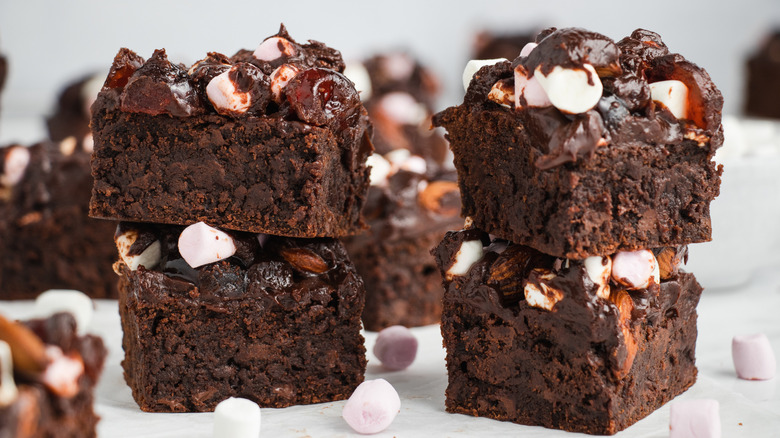 Easy Rocky Road Brownies on a counter