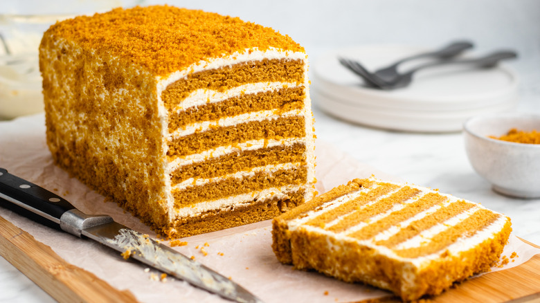 cake on cutting board 