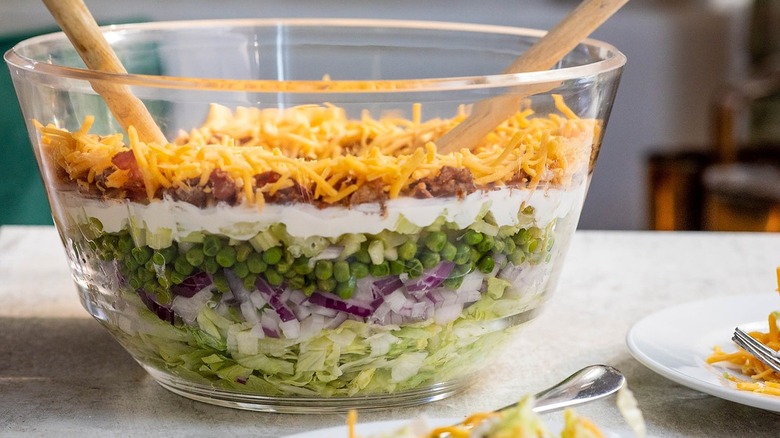 seven layer salad in bowl