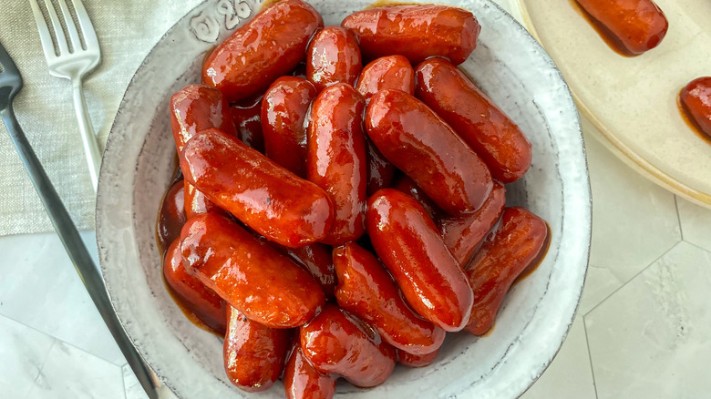 slow-cooked little smokies in bowl