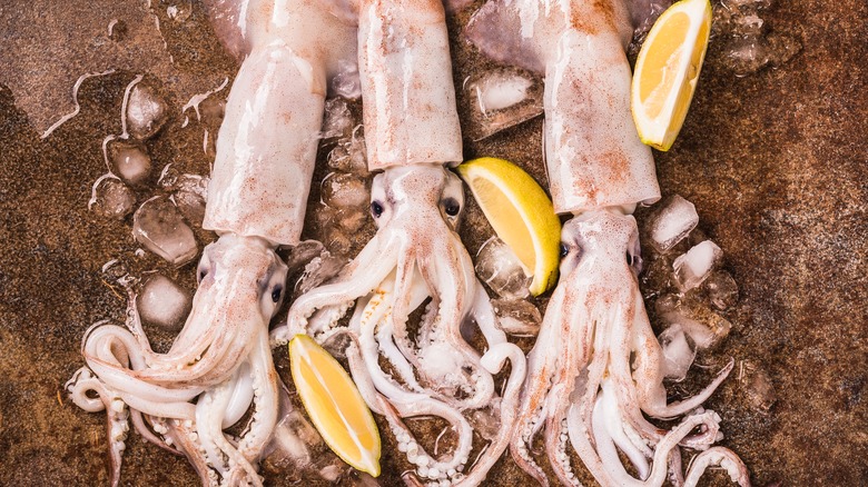 Raw whole squid with lemon