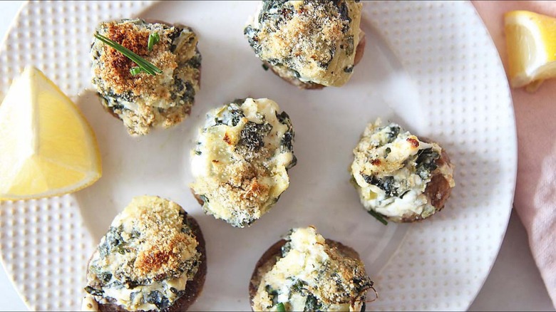 plated stuffed mushrooms with lemon