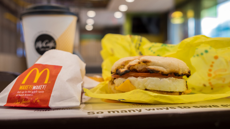 Egg McMuffin, hash brown, and coffee