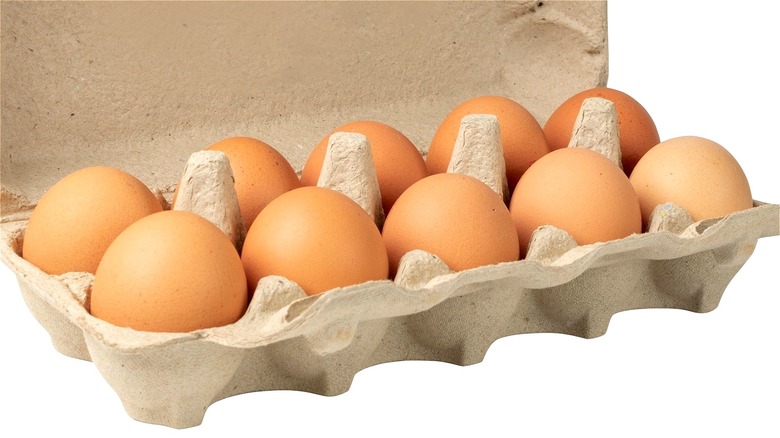 10 brown eggs in carton