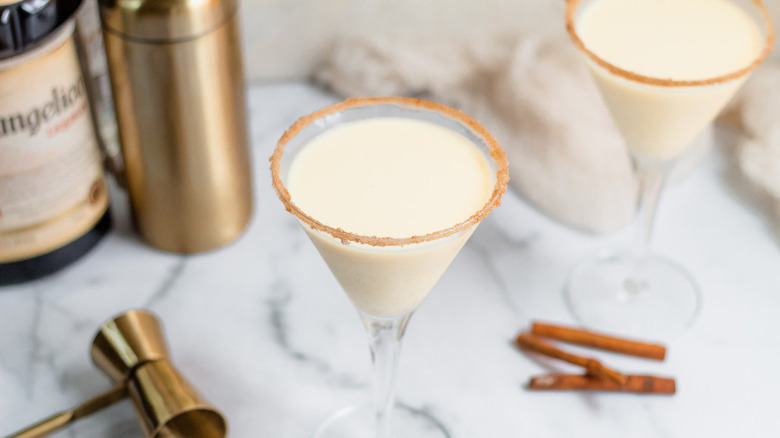 Eggnog martinis with shaker