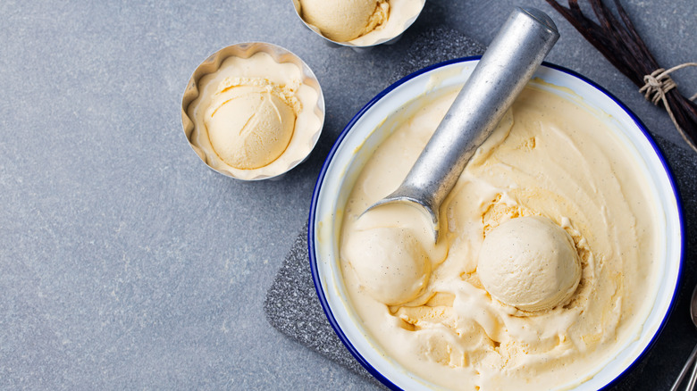 vanilla ice cream being scooped