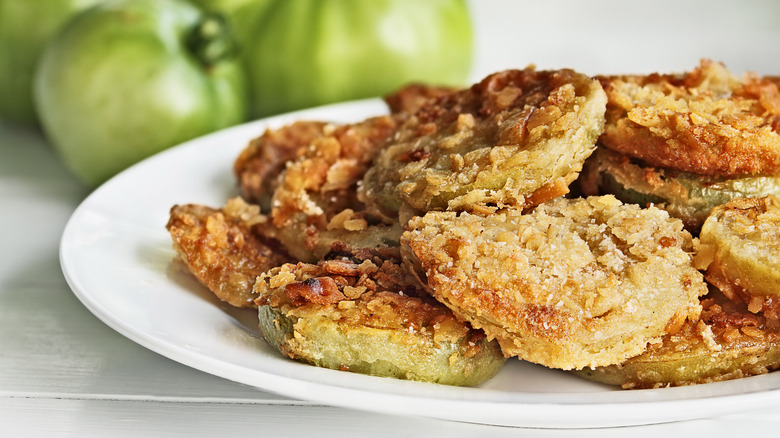 A plate of fried green tomatoes