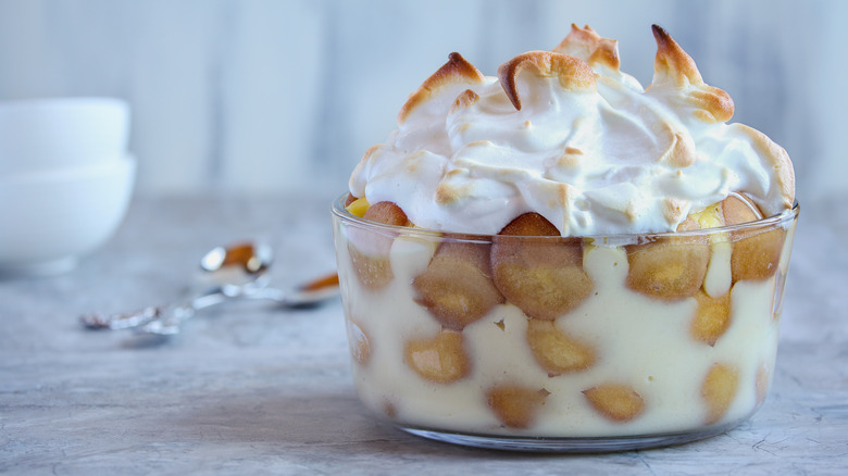 Southern style banana pudding with meringue