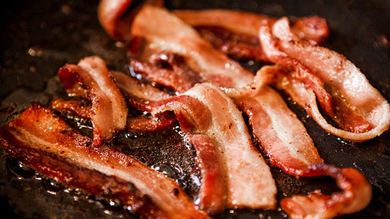 Bacon in a frying pan