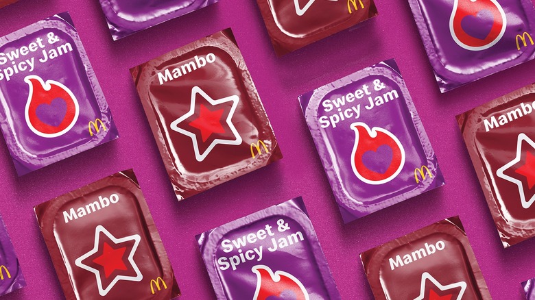 McDonald's sauces on purple background