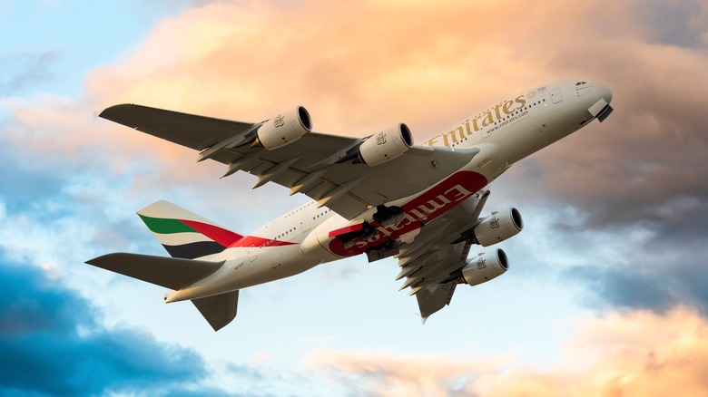 An Emirates flight mid-air 