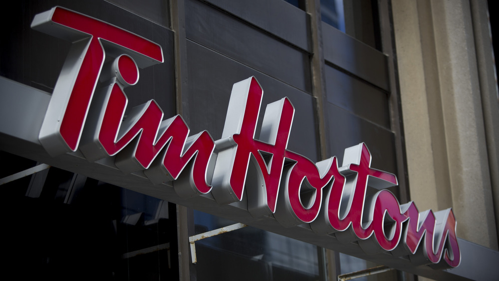 The exterior of a Tim Hortons restaurant