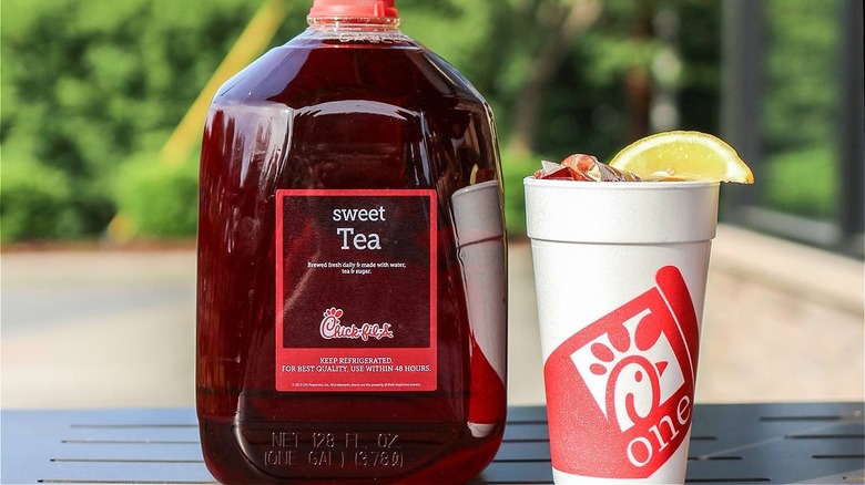 A gallon of Chik-Fil-A sweet tea