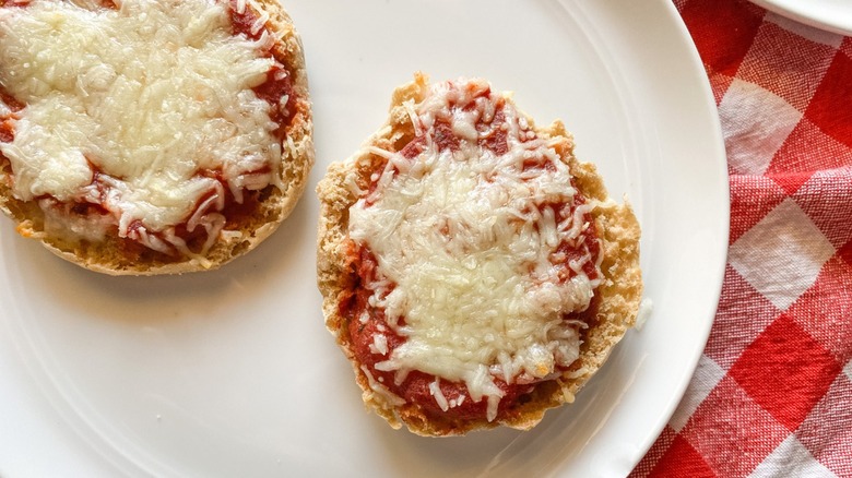 English muffin pizzas on plate 