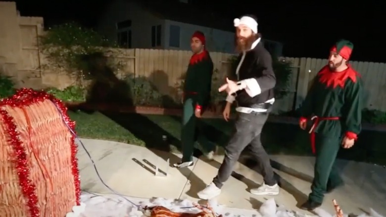 Bacon-wrapped sleigh on Epic Meal Time