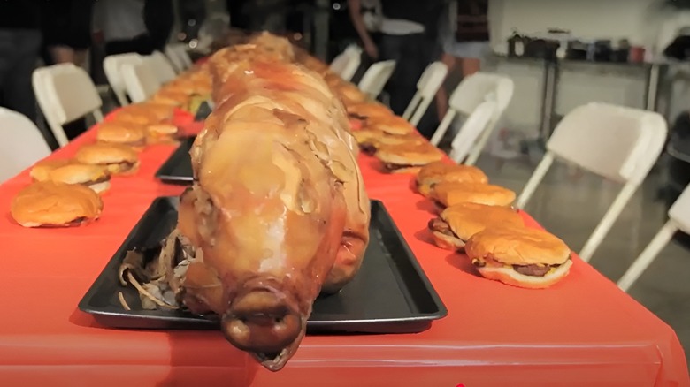 A still from the Turbaconepicentipede episode of Epic Meal Time