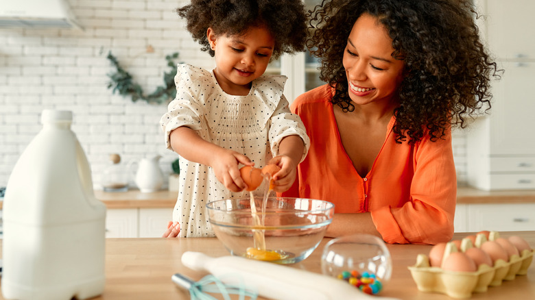 mom and daughter baking 