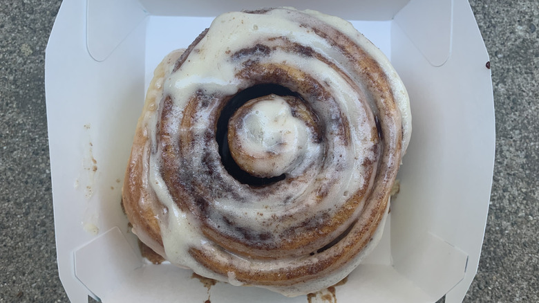 Top view of a Cinnabon cinnamon roll