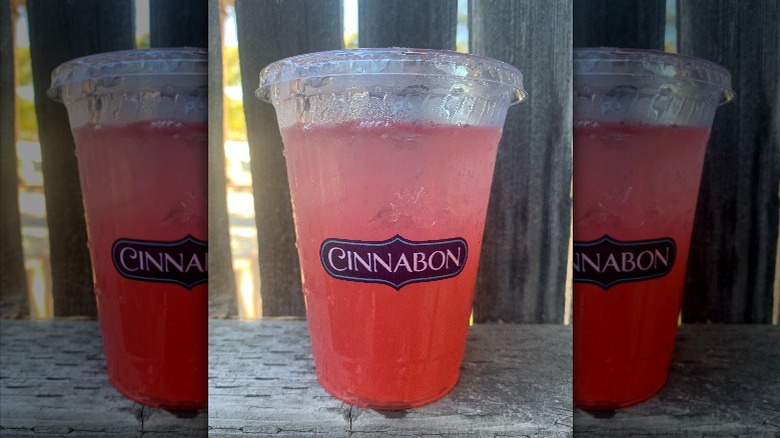 A cup of raspberry lemonade from Cinnabon