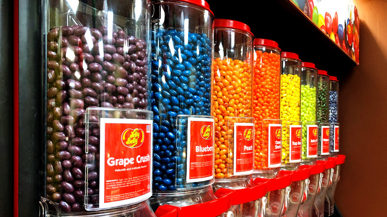 Several cannisters of Jelly Belly jellybeans 