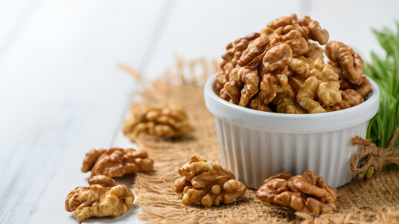 walnuts in a white ramekin
