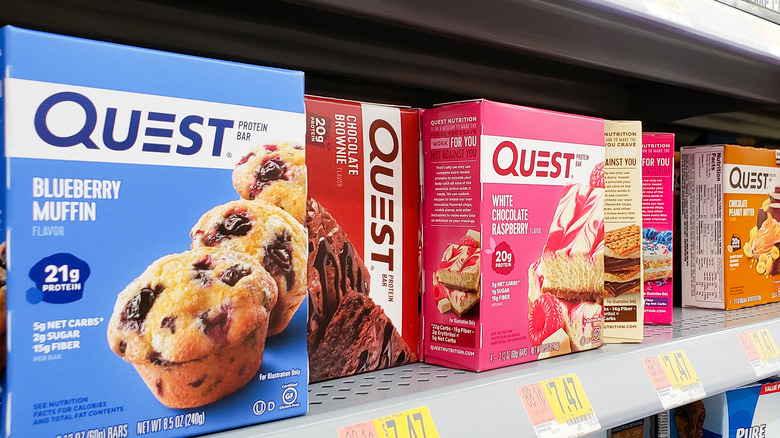 Quest bar boxes on shelf 